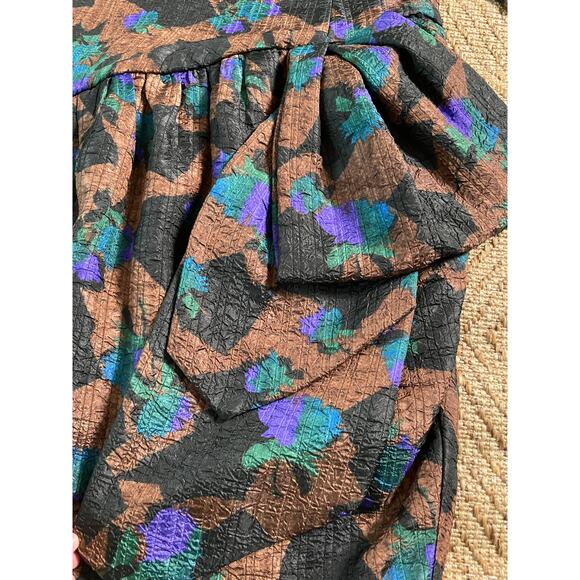 Vintage Bronze Textured Floral Pattern Large Bow Detail Cocktail Dress - Picture 2 of 8